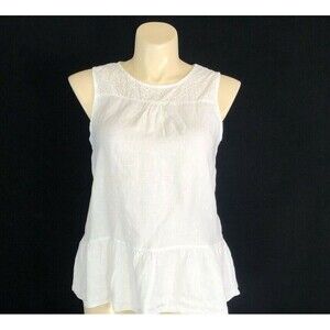Francesca Bettini Italy LARGE Top Resort White 100% Linen Eyelet Ruffle CUTE